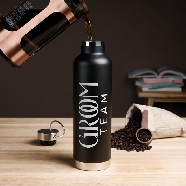 Groom Team favorisiert Schwarz-weiße Typografie Trinkflasche (Kaffee)