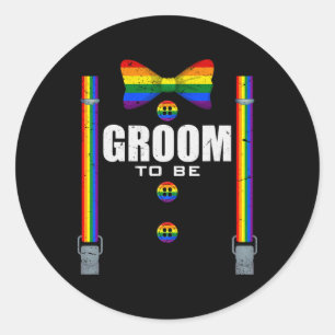Groom to be Gay Lgbtq Pride Rainbow Flag Wedding B Runder Aufkleber