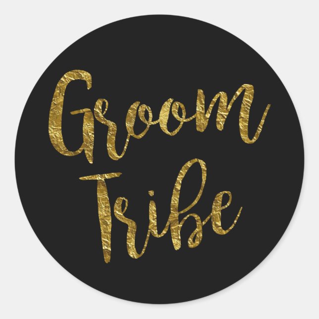 Groom Tribe Gold Leaf Script Classic Round Sticker (Vorderseite)
