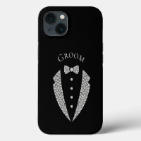 Groom Tuxedo Silver Typografy Black Wedding