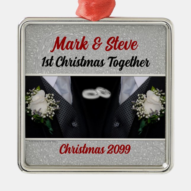 Groom und Groom Gay Ehe 1. Weihnachten Ornament Aus Metall (Vorne)