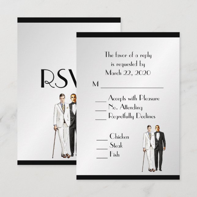 Groom und Groom Menü Hochzeit RSVP Klasse Silver (Vorne/Hinten)
