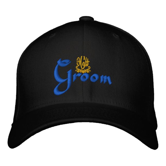 Groom Wedding Black Bestickte Baseballkappe (Vorderseite)