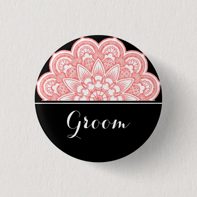 Groom Wedding Mandala Art Button (Vorderseite)