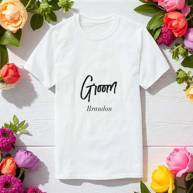 Groom Wedding Schwarz-weiß Script T - Shirt (Von Creator hochgeladen)