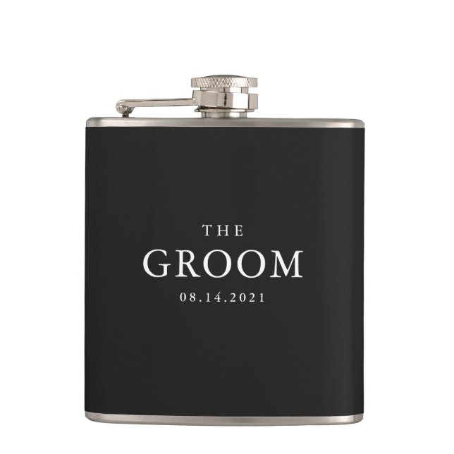 Groom Wedding Simple Classic Black and White Flachmann (Vorderseite)