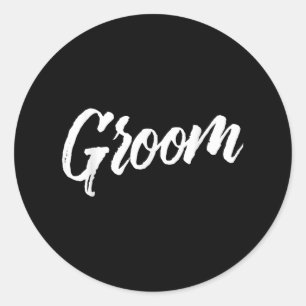 Groom Wedding _ White Brush Not leidender Text Runder Aufkleber