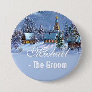 Groom, Weihnachtsbaum Weihnachtsbaum schneebedeckt Button