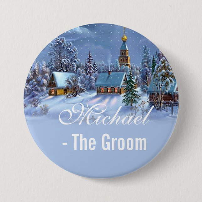 Groom, Weihnachtsbaum Weihnachtsbaum schneebedeckt Button (Vorderseite)