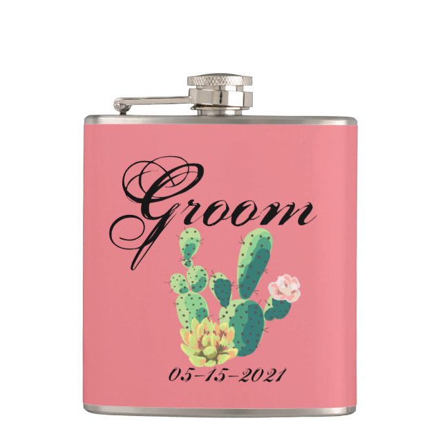 Groom Whiskey Flask Bohemisch Cactus succulents De Flachmann (Vorderseite)