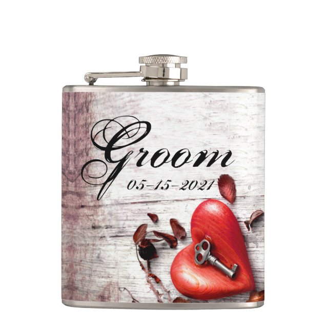 Groom Whiskey Flask Country Holzschlüssel für mein Flachmann (Vorderseite)