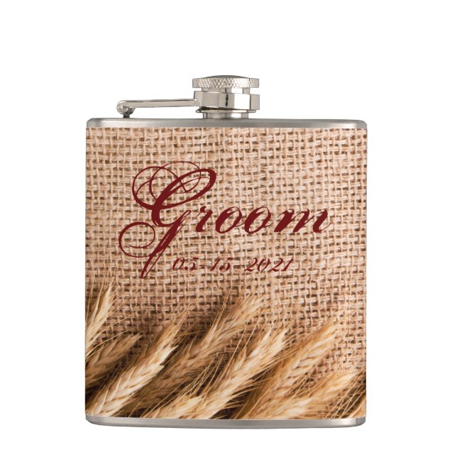 Groom Whiskey Flask Wheat on Burlap Sack Country R Flachmann (Vorderseite)