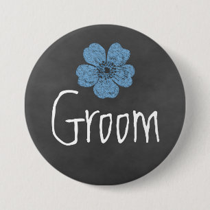 Groom Wild Blue Rose Chalkboard Button
