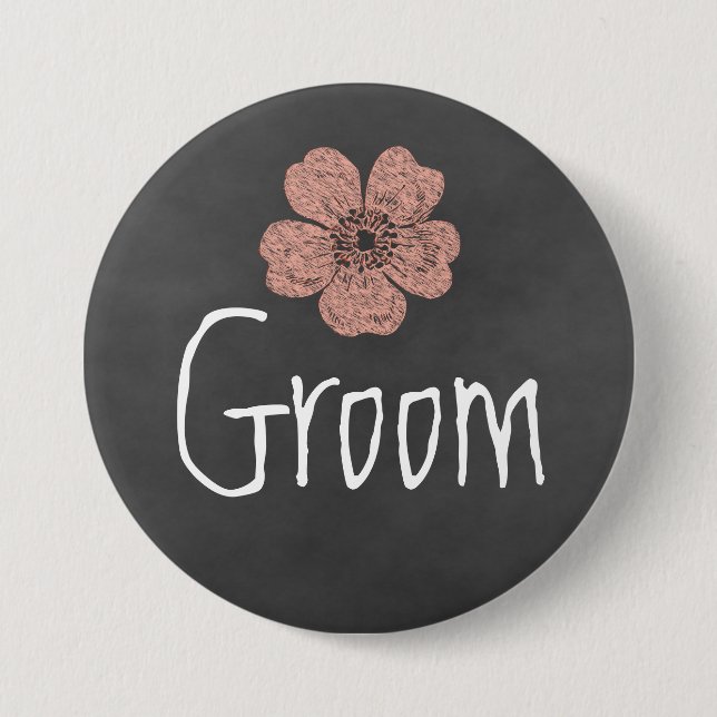 Groom Wild Peach Rose Chalkboard Button (Vorderseite)