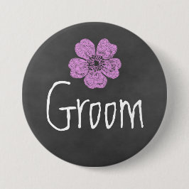 Groom Wild Pink Roses Chalkboard Button