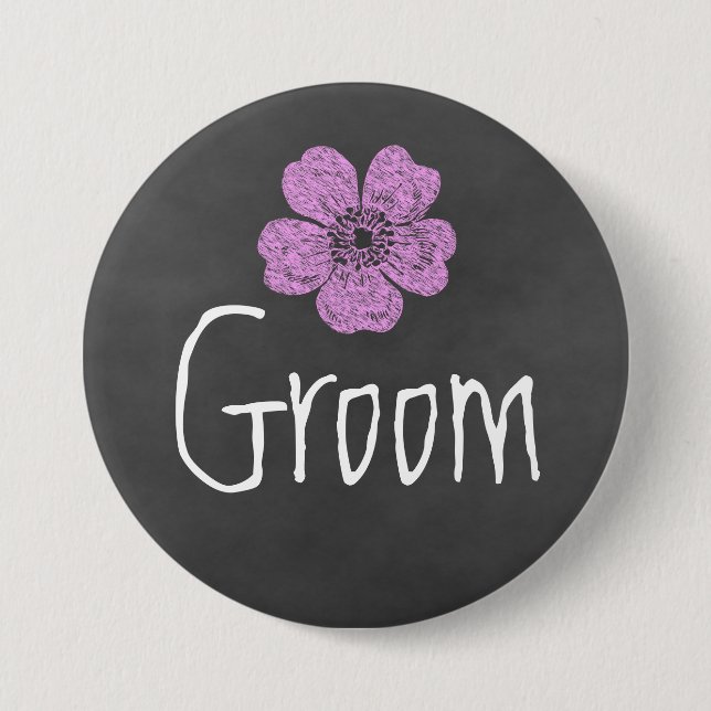 Groom Wild Pink Roses Chalkboard Button (Vorderseite)