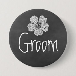 Groom Wild White Roses Chalkboard Button