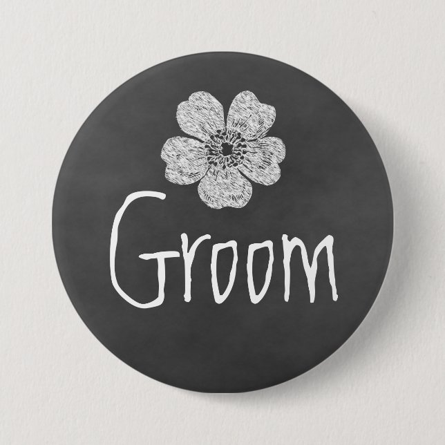Groom Wild White Roses Chalkboard Button (Vorderseite)