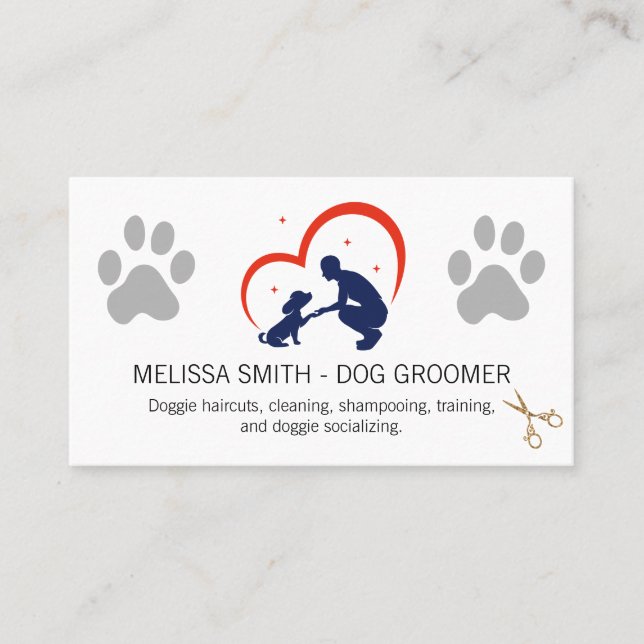Groomer Care Logo | Dog Paw Visitenkarte (Vorderseite)