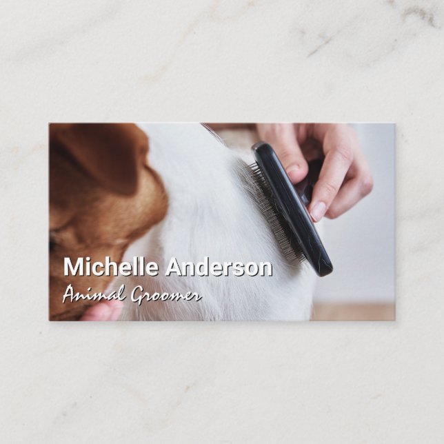Groomer Combing Dog Hair Visitenkarte (Vorderseite)