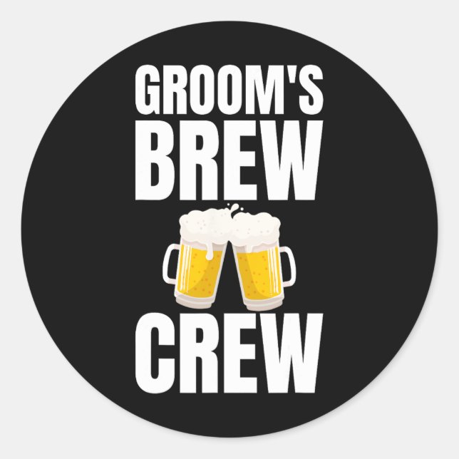 Groom's Brew Crew Funny Bachelor Party Bier Runder Aufkleber (Vorderseite)