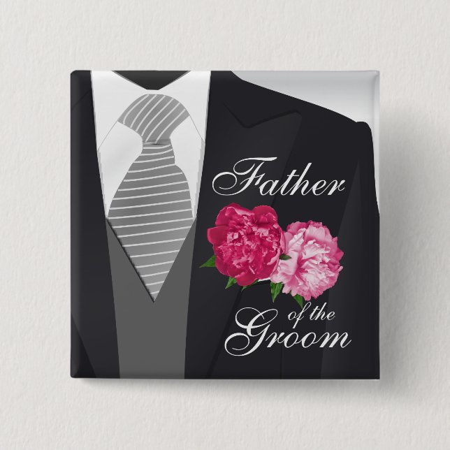 Grooms Hochzeitsfeier - Rosa Blümchen Button (Vorderseite)