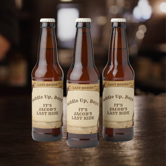 Groom's letzte Rodeo Saddle Up Boys Bachelor Party Bierflaschenetikett (Groom’s Last Rodeo Saddle Up Boys Bachelor Party beer labels video)