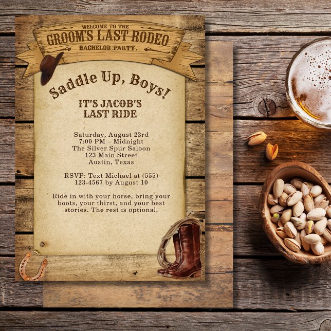 Groom's letzte Rodeo Saddle Up Boys Bachelor Party Einladung (Groom’s Last Rodeo Saddle Up Boys Bachelor Party Invitation)
