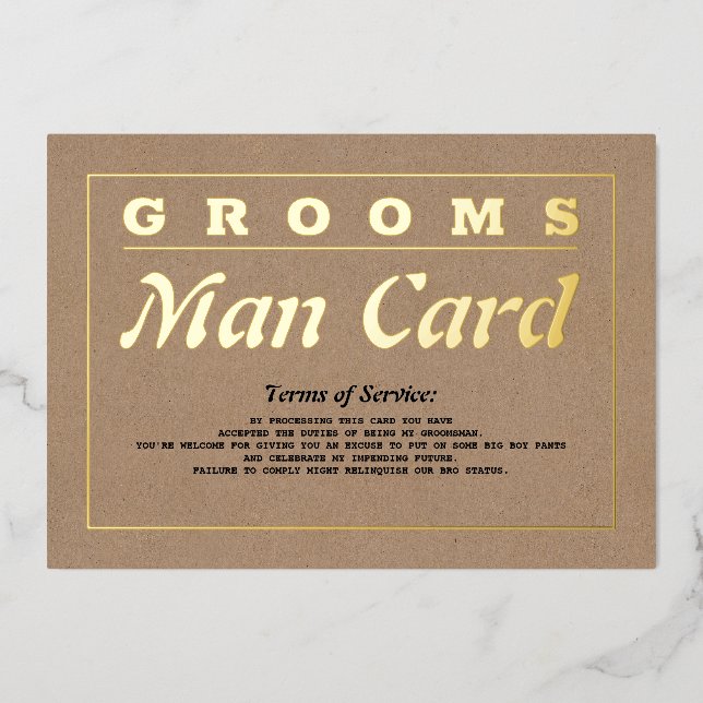 Grooms Man Card Nutzungsbedingungen Fsonniger Vors Folieneinladung (Vorderseite)