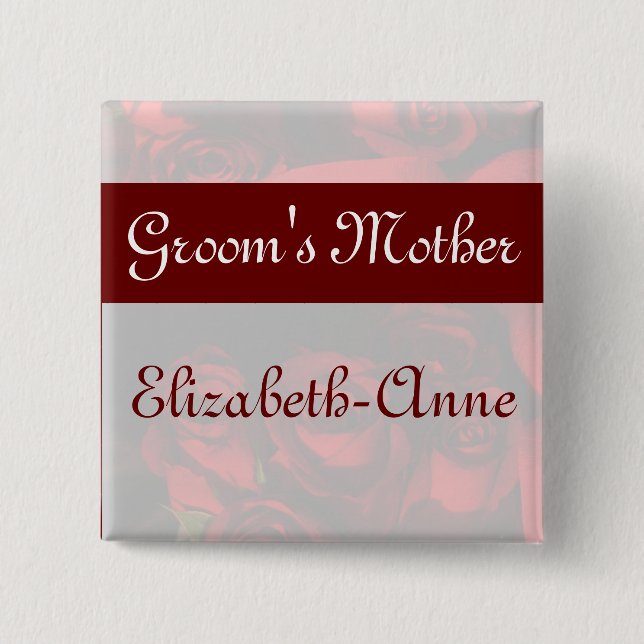 "Groom's Mother" - Rote Rose Bouquet (2b) Button (Vorderseite)