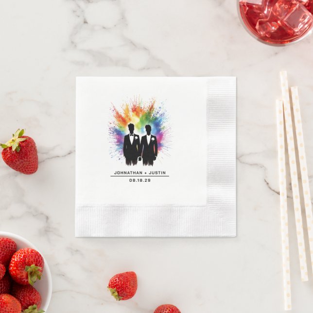 Grooms Rainbow Burst Wedding Serviette (Beispiel)