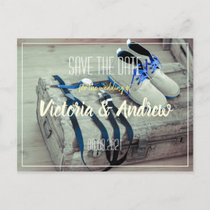 Grooms Shoes Suspenders Save the Date Postcard Ankündigungspostkarte