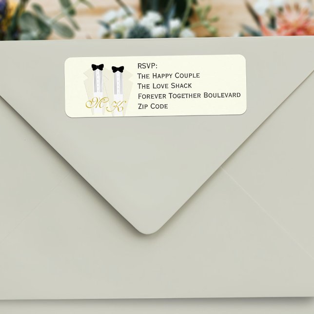 Grooms Tuxedo Wedding RSVP Rücksendeadressen-Aufkl (Add your address details to these ivory tuxedo RSVP labels)