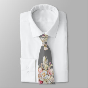 Grooms Wedding Floral Bouquet Muster auf Grau Krawatte