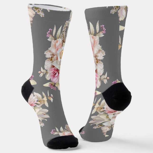 Grooms Wedding Floral Bouquet Muster auf Grau Socken (Gewinkelt)
