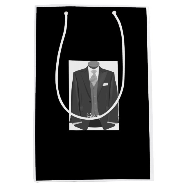 Grooms Wedding Tuxedo Groom Black Gift Bag Mittlere Geschenktüte (Vorderseite)