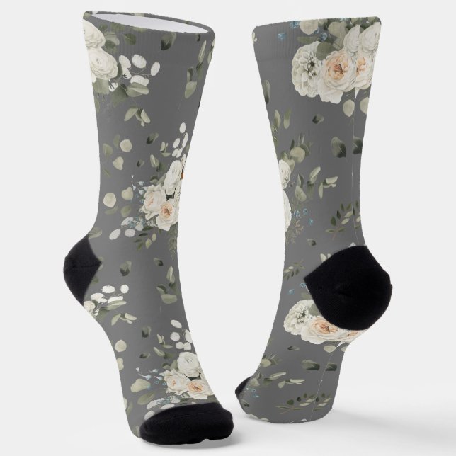 Grooms White Wedding Floral Bouquet auf Gray Socken (Gewinkelt)