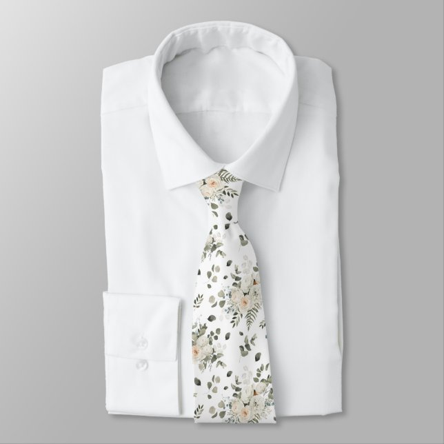Grooms White Wedding Floral Bouquet Muster Krawatte (Gebunden)