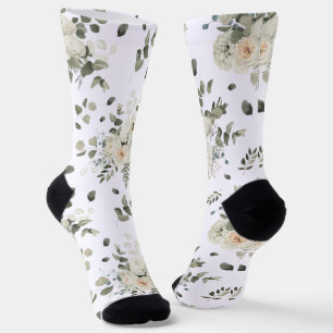 Grooms White Wedding Floral Bouquet Muster Socken