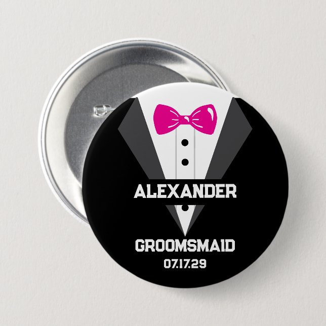 Groomsmaid Geschenk mit Individuelle Name und Hoch Button (Vorne & Hinten)