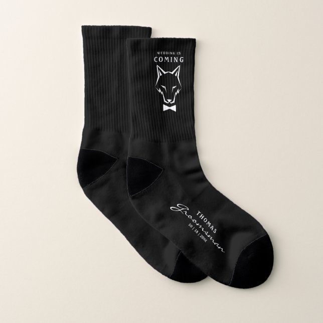 Groomsman Best Man Groom Wolf Black Ring Bearer Socken (Paar)