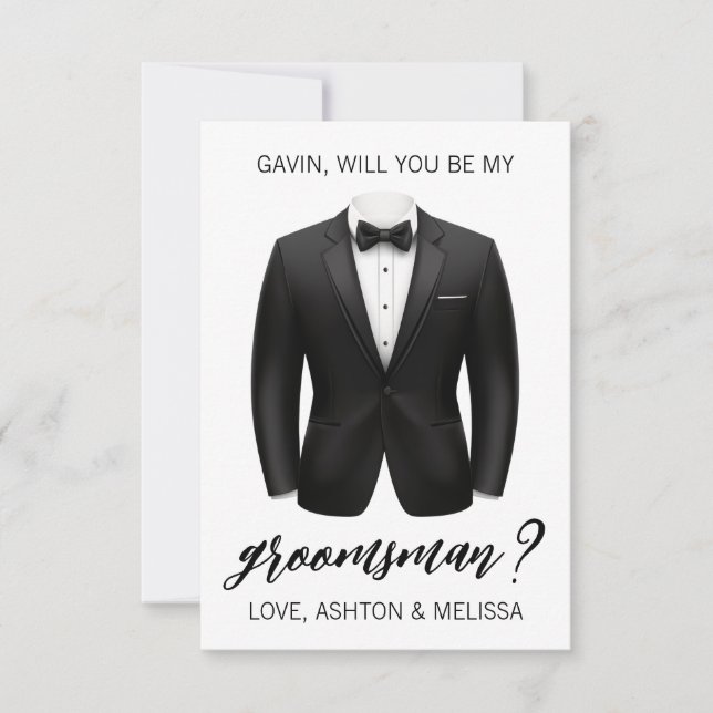 Groomsman Proposal Card, Black Tuxedo, Suit Jacket Einladung (Vorderseite)