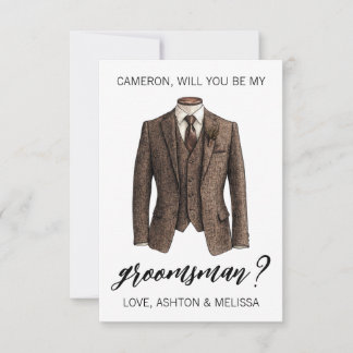 Groomsman Proposal Card, Brown Tweed Suit Jacket Einladung