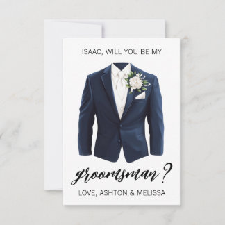 Groomsman Proposal Greeting Card, Navy Blue Suit Einladung