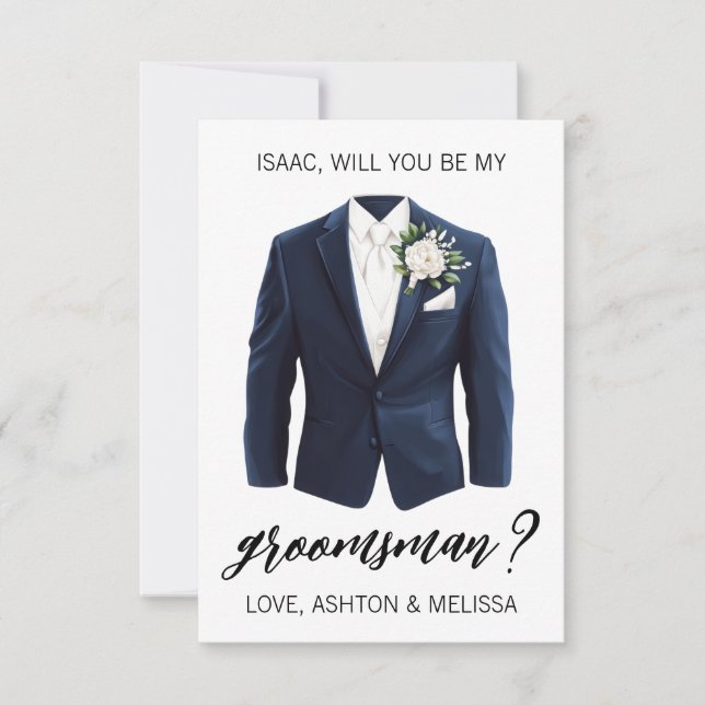 Groomsman Proposal Greeting Card, Navy Blue Suit Einladung (Vorderseite)