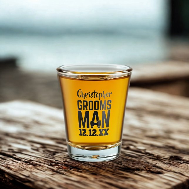 Groomsman Wedding Favor Shot Glass Schnapsglas (For your Groomsman. Just add his name and your wedding date)