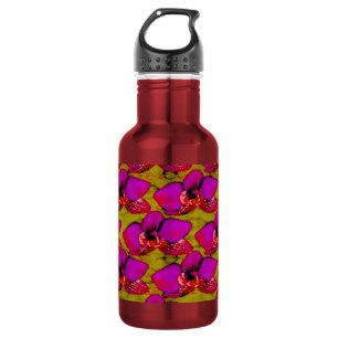 Grooovy Magenta Blumen-Design Edelstahlflasche