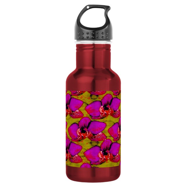 Grooovy Magenta Blumen-Design Edelstahlflasche (Vorderseite)