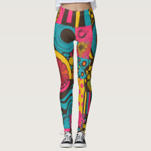 Groove Waves 70er Jahre Psychedelisches Linienmust Leggings