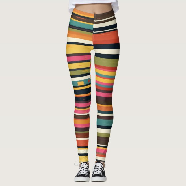 Groove Waves 70er Psychedelic Line Muster Leggings (Vorderseite)